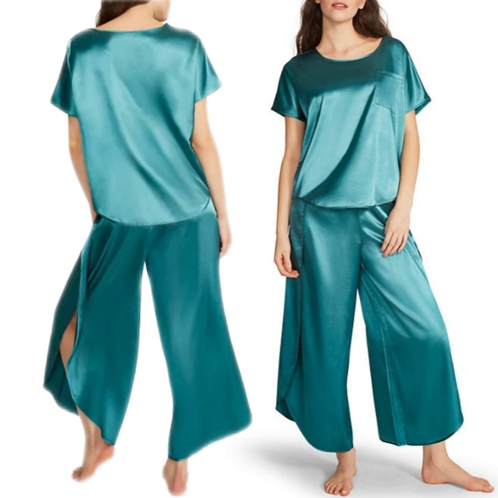 BB Dakota Women's Green or Black Satin 2-Piece Pants & Top Lounge Set NWT - Picture 6 of 8
